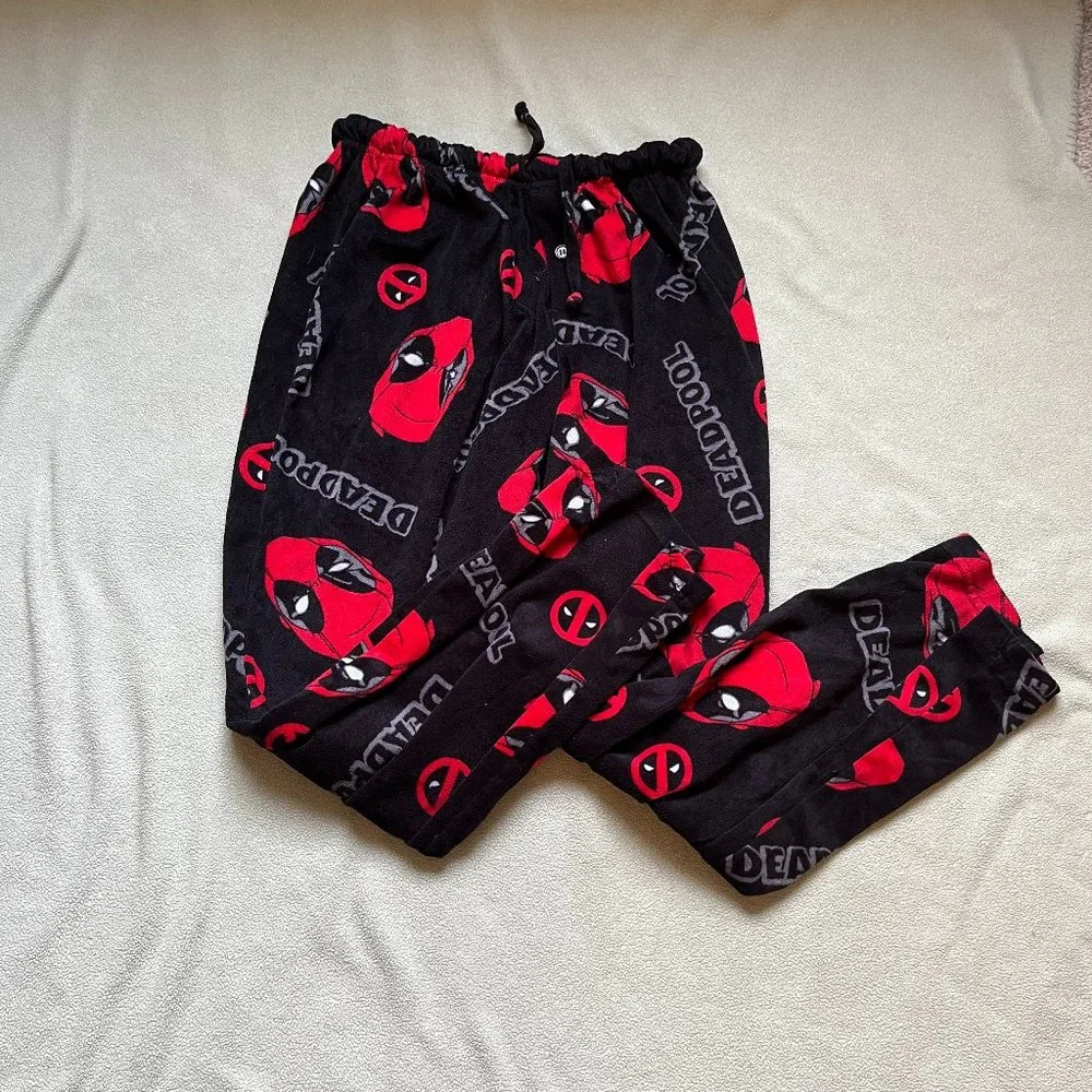 Deadpool Pajama Bottoms Mens Small Black Red Marvel